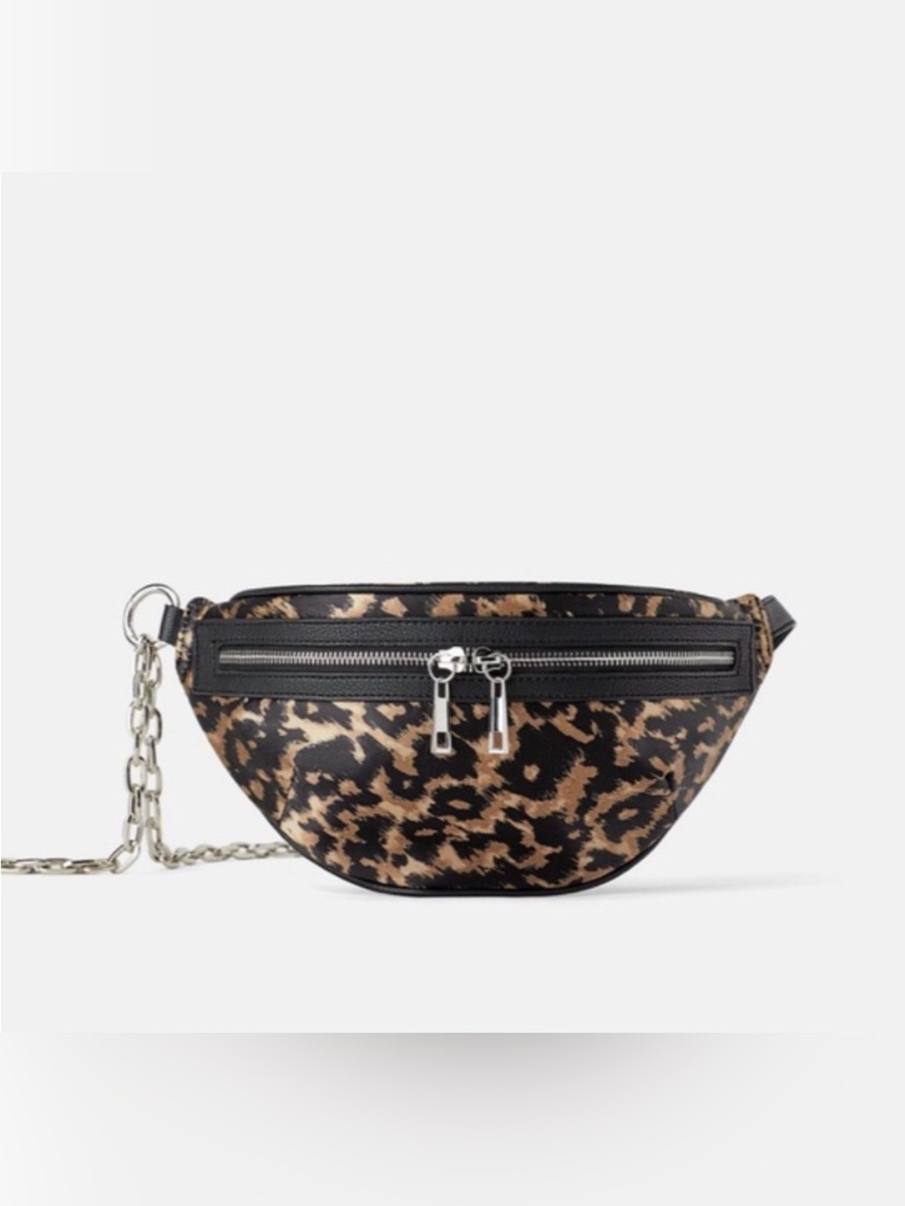 Zara Leopard Print Mini Belt Bag with Silver Chain